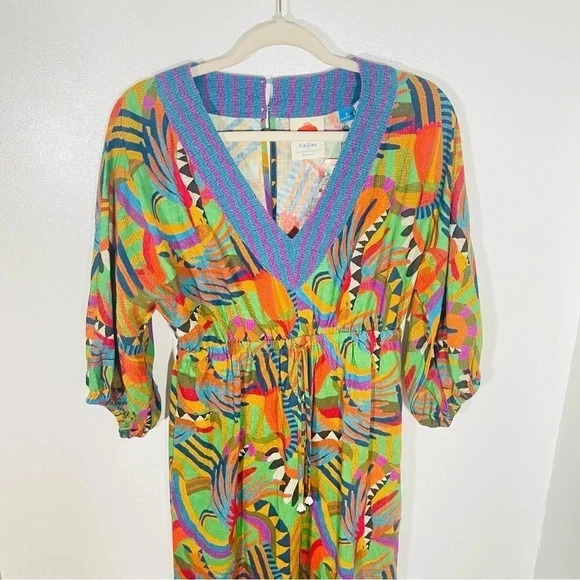 NEW Farm Rio Wide Leg Jumpsuit Anthropologie Tropical Print Linen Blend - Picture 13 of 14